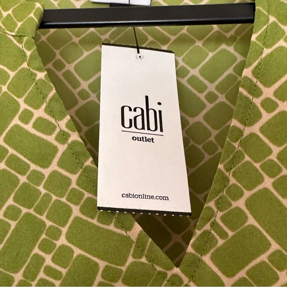 CAbi Olive Green Geometric Sleeveless Blouse